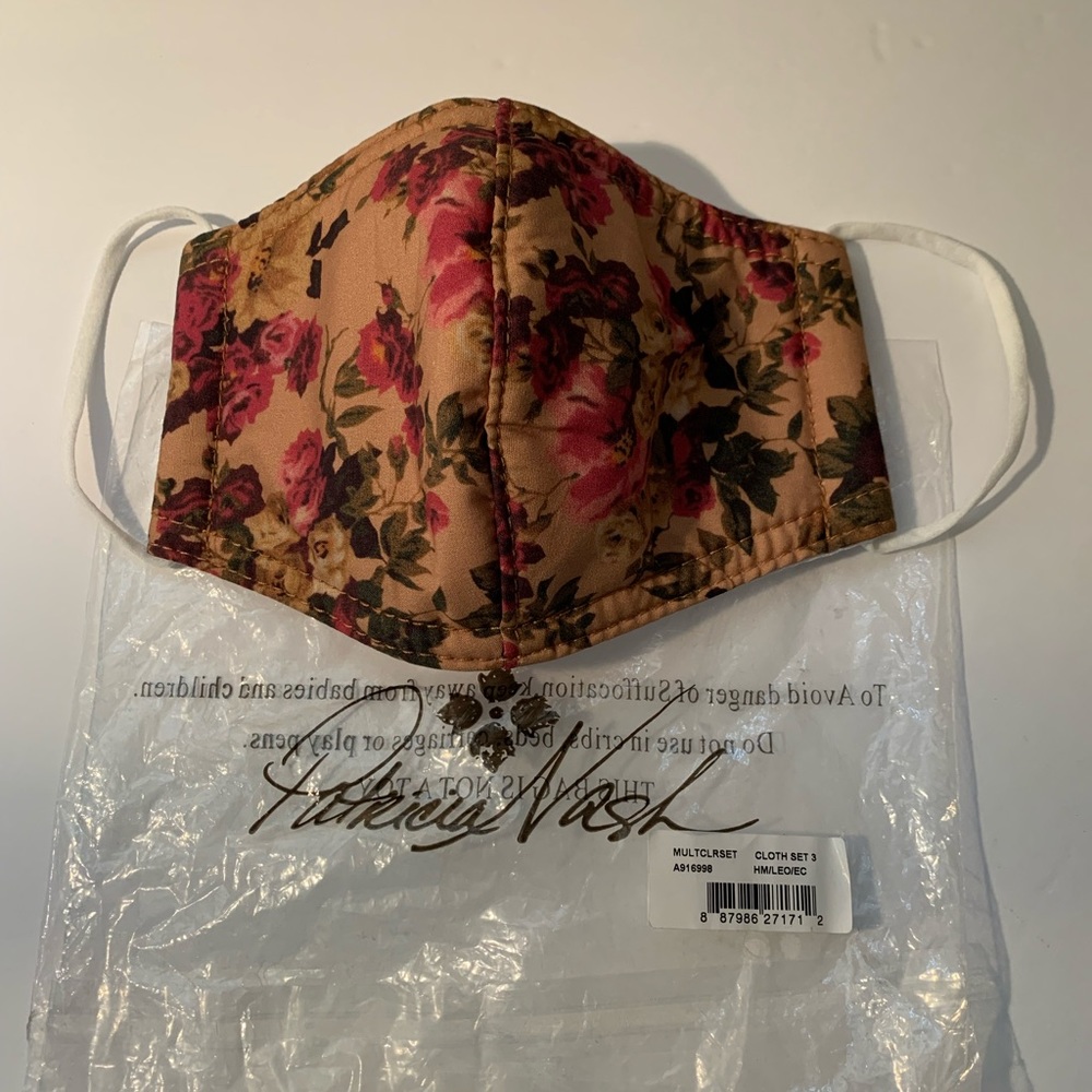 Patricia Nash Reusable 4-Layer Printed Face Covering:  Antique Rose:  NWOT